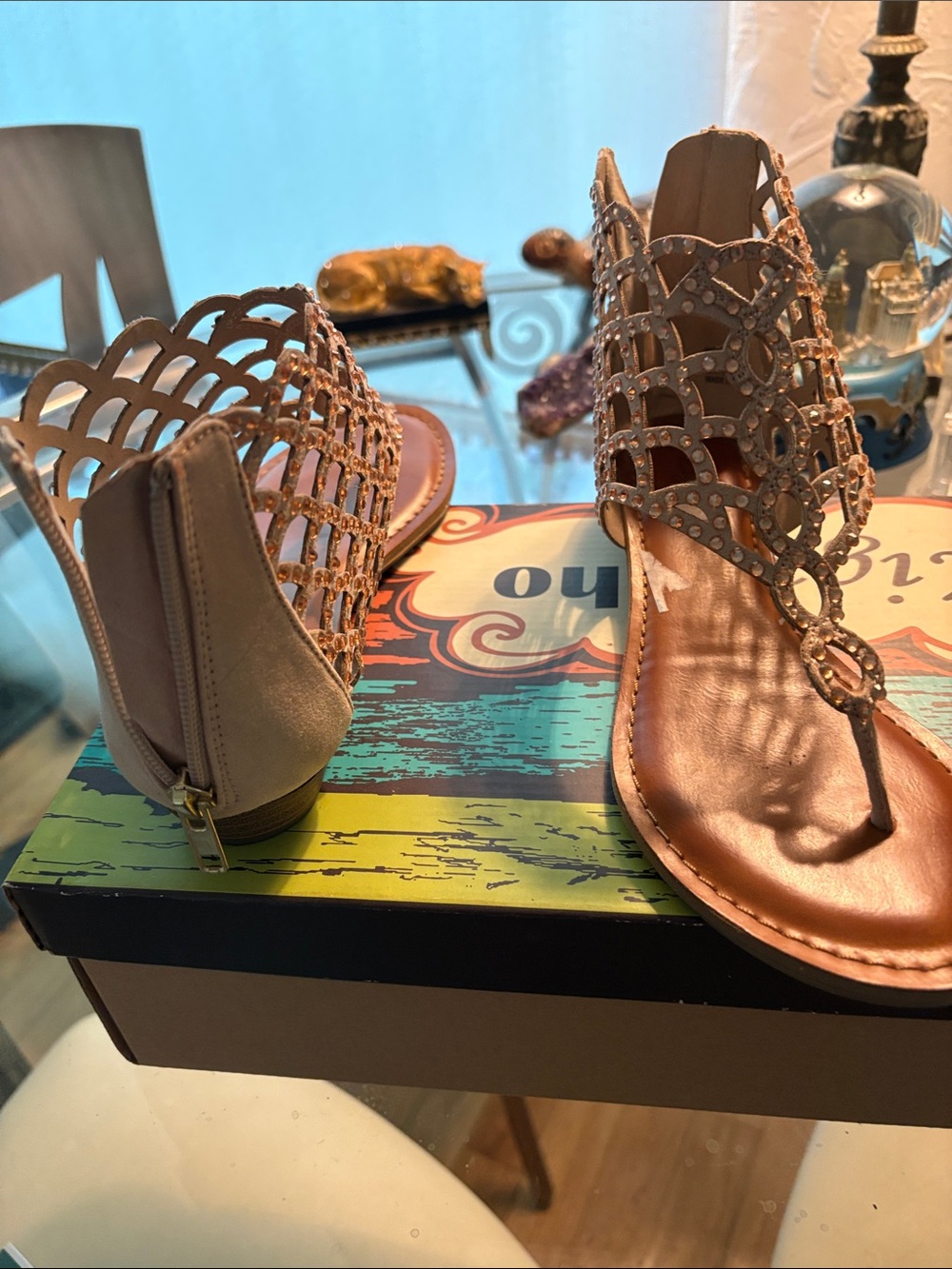 Zigi Soho Rose Gold Laser-Cut Jeweled Gladiator Sandals